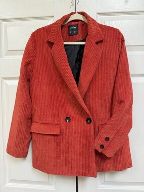 Women's Rust Red Corduroy Double-Breasted Blazer Women’s M